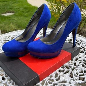 G by Guess "Ezira" blue faux suede platform heel